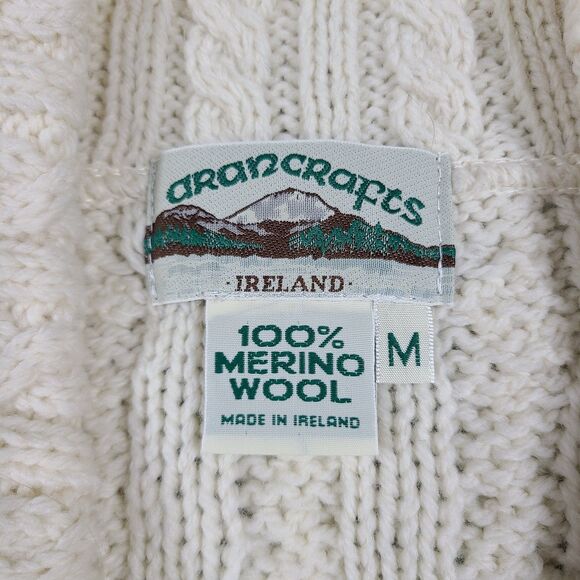 Aran Crafts Button Up Merino Wool Cardigan Knit Sweater Womens M 3/4 Sleeves - Picture 3 of 11